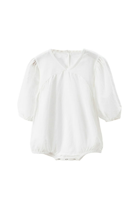 3-18 M Spring and Summer Solid Color Long Sleeve Baby Climbing Clothes Skin-Friendly Comfy Breathable Children's Clothing White 3M