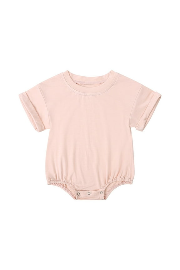(3-24 M) Summer Baby Romper for Boys and Girls Solid Color Thin Baby Short-Sleeved Round-Neck Crawling Clothes Soft Comfy Breathable Romper Pink 18 Months