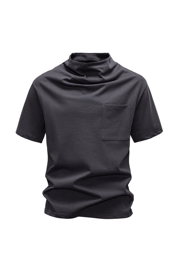 3 Pack Men's Plue Size Turtle Neck Shirts, Short Sleeve Mock Turtleneck T Shirts Knitted Slim Fit Basic Undershirt Tops Dark Gray L