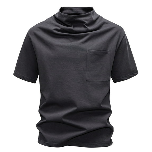 LNWUY 3 Pack Men's Plue Size Turtle Neck Shirts, Short Sleeve Mock Turtleneck T Shirts Knitted Slim Fit Basic Undershirt Tops Dark Gray XXXXL
