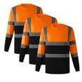 thumbnail image 1 of LNWUY 3 Pack Safety Tops High Visibility Long Sleeve Crewneck T Shirt with Reflective Strips for Outdoor Work Clothes Red XXL, 1 of 7