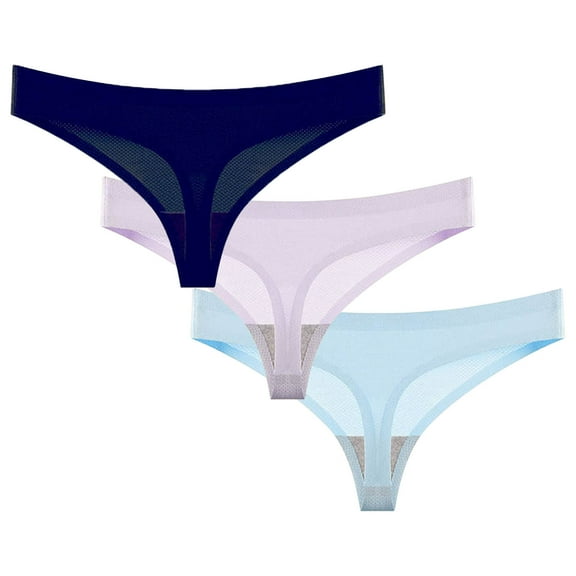 LNWUY 3-Pack Women's Bikini Briefs Seamless Low Waisted Thong Breathable Comfortable Cotton Briefs Underwear Blue XL