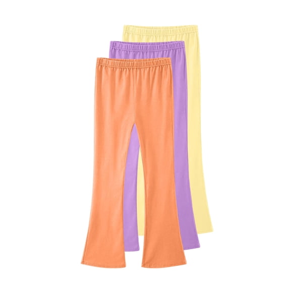 LNWUY 3PC Girls' Autumn Solid Color Elastic Waist Pure Cotton Skinny Flared Pants Girls' Outerwear Casual Leggings Long Pants Yellow 6-7Years