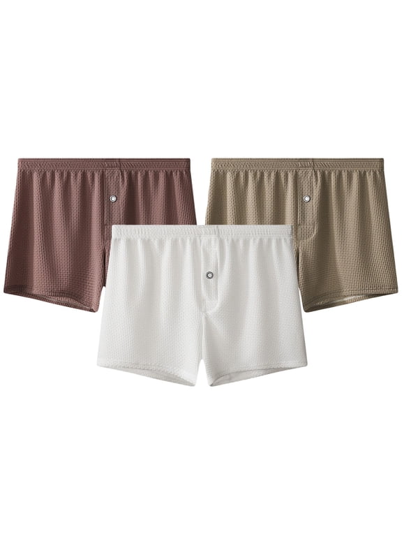 3PC Men's Relaxed Fit Cotton Boxer Briefs Fashion Elastic Waistband Soft Comfy Underwear Solid Color Breathable Briefs Multicolor L