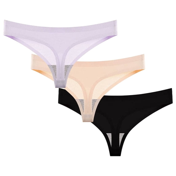 LNWUY 3PC Women's Solid Color Seamless Breathable Thong Low Waisted Underwear Women's Comfortable Briefs Panty Purple S
