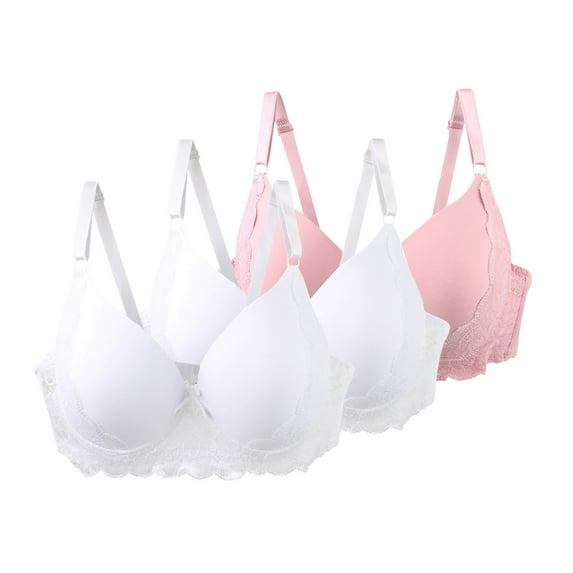 LNWUY 3PCS Women's Plus Size Full Coverage Lace Bra Underwear Underwire Lift Up Bra Fashion Solid Color Everyday Bra Pink 90C