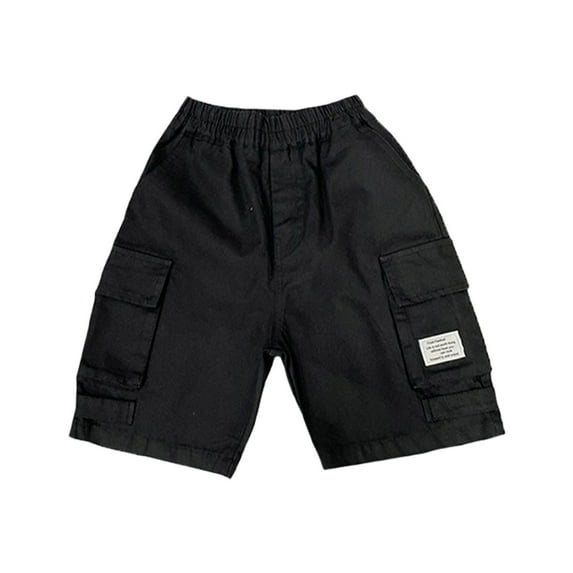 LNWUY (4-14 Years) Children's Trendy Shorts for Older Children, Summer Workwear, Loose Comfy Shorts for Boys, Spring and Summer Black 4Y
