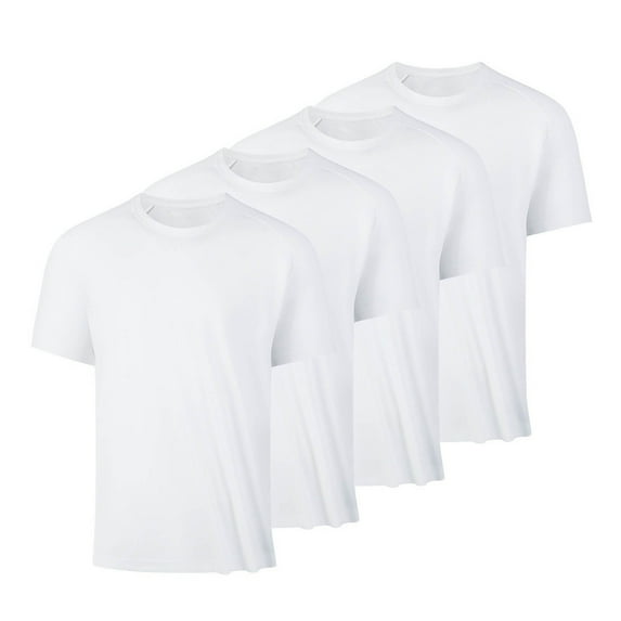 LNWUY 4 Pack Men’s Short Sleeve T-Shirt Summer Daily Casual Crew Neck Active Shirts Solid Color Athletic Running Gym Workout Tee Tops White XXL
