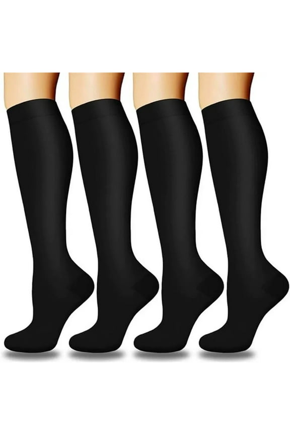 LNWUY (4 Pairs) Compression Socks, Compression Sock for Women and Men Circulation, Long Socks for Running,Cycling Outdoor,Athletic Sports Black L/XL