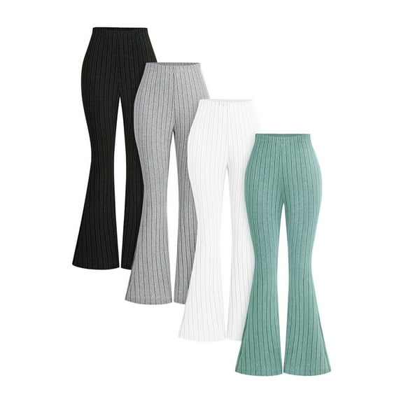 LNWUY 4PC Girls Solid Color With Elastic Waistband Casual Flared Pants Long Pants Stretchy Fitted Bell Bottom Yoga Pants for Kids Green 150