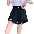 thumbnail image 1 of LNWUY (5-16 Years) Middle and Large Children's Denim Shorts Summer Thin Loose Comfort Fashion Girls Pants Shorts Black 9 Years, 1 of 5