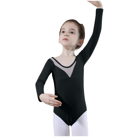 LNWUY (5-18 Years) Children's Dance Clothes Middle and Large Girls Practice Body Suit Tutu Dance Summer Short-Sleeved Jumpsuit Black 7 Years