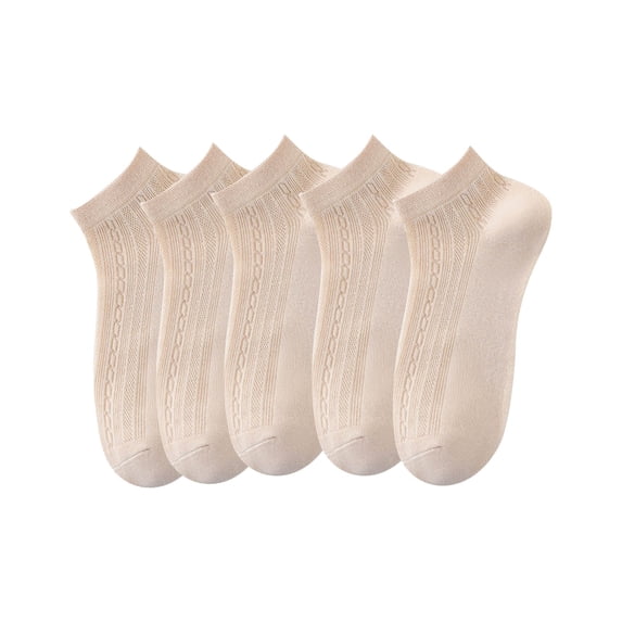 LNWUY 5PC Women's Solid Color Breathable Mesh Soft Comfortable Cotton Sole Summer Short Socks Shallow Mouth Socks Yellow Free Size
