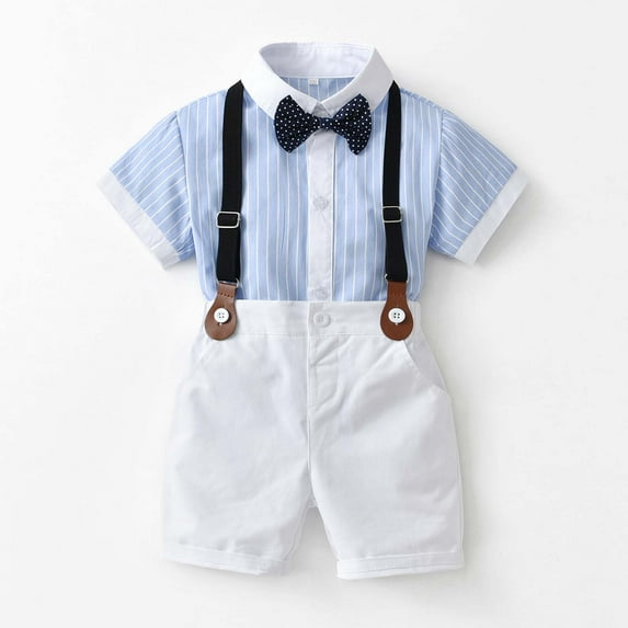 LNWUY Baby Boys Summer Fashion Outfit Little Boys Formal Short Set Toddler Short Sleeve Shirt+suspender Pants Bow Tie White 2-3 Years