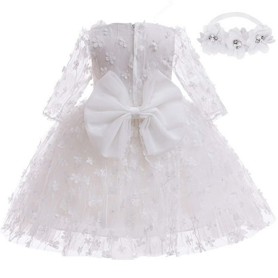 LNWUY Baby Girl Bowknot Flower Dresses with Headwear Baptism Dress Infant Toddler Flower Girls Tulle Gown Wedding Birthday Clothes White 73 12 Months