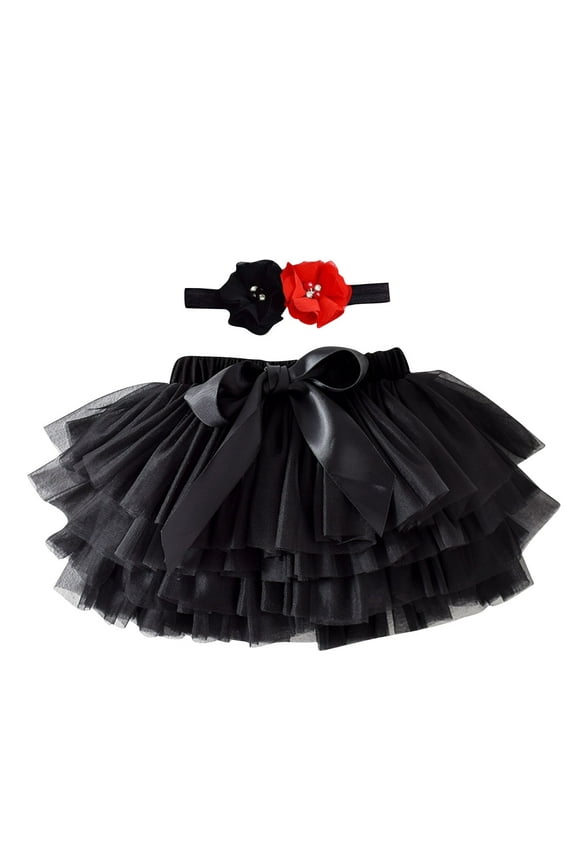 Baby Girl Tutu Skirt with Diaper Cover Toddler Girls Tulle Bloomers and Headband First Birthday Cake Smash Outfits Black S