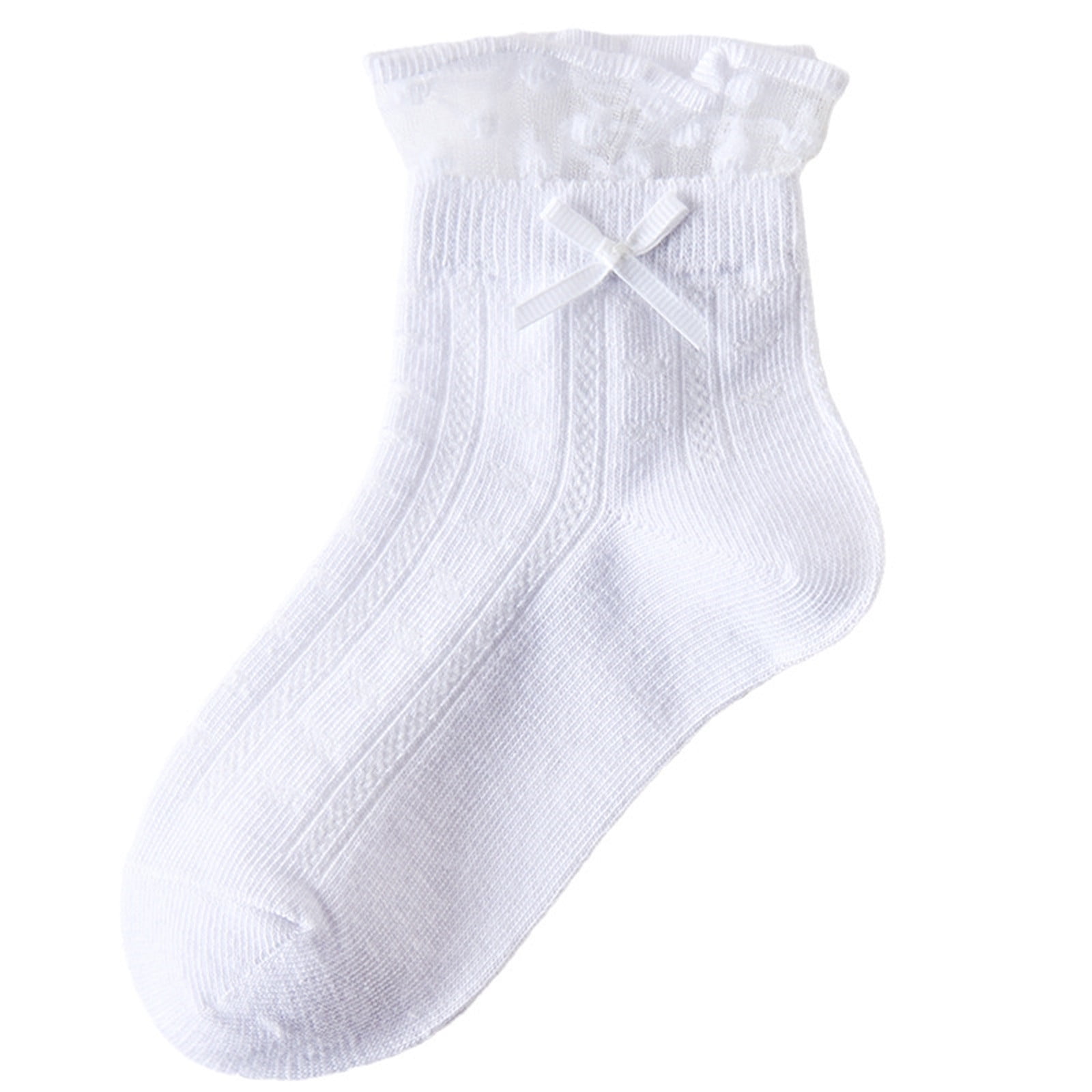 Baby Girl White Lace Frill Ankle Socks with Bow – Soft  Dress Socks