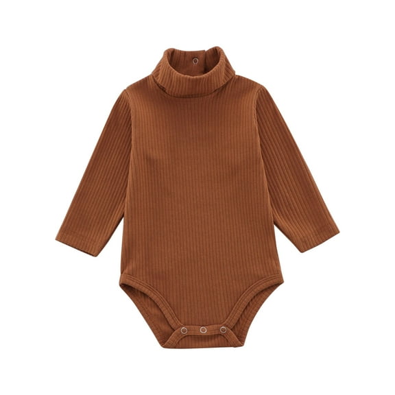 LNWUY Baby Turtleneck Bodysuit Long Sleeve Solid Color Ribbed Cotton Outfits for Baby Boys Girls 3-18 Months Brown 0-6 Months