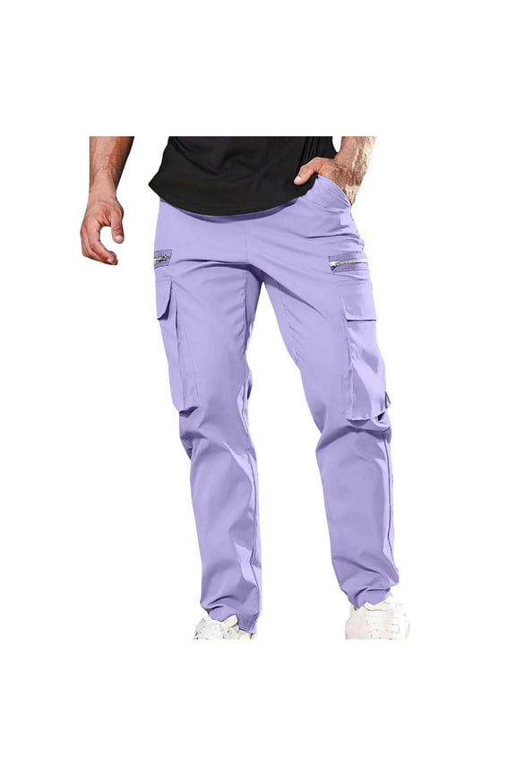Baggy Cargo Pants for Men Relaxed Fit Ripstop Cargo Work Sweatpants Casual Cotton Tapered Stretch Trousers with Multi Pockets Purple XXL