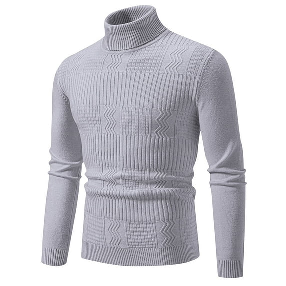 LNWUY Big and Tall Pullover Sweaters for Men Turtleneck Solid Color Knitted Sweater Long Sleeve Comfort Retro Fashion Spring Fall Clothes Gray XXXL