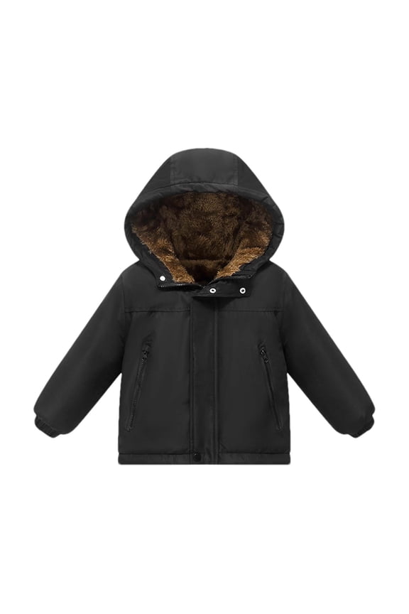 Boy's Winter Coat Parka Water Resistant Heavyweight Hooded Puffer Fleece Lined Jackets Outdoor Coats Black 4 Years