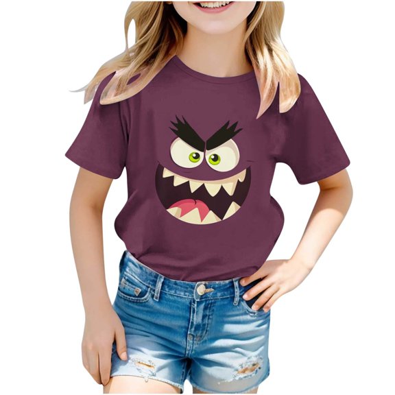 LNWUY Boys Girls Casual Funny Printing Short Sleeve Round Neck Tops Summer Loose Comfort Breathable Outdoor Casual T Shirt Multicolor 160