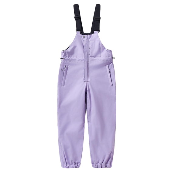 LNWUY Boys' and Girls' Elastic Waistband, Zipper, Multi-Pocket Workwear Overalls Winter Windproof, Waterproof, Warm, Thickened Overalls Long Pants Purple 130