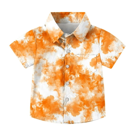 LNWUY Boys Girls Fashion Cute Casual Gradient Tie Dye Pocket Short Sleeve Loose Comfort Breathable Casual Shirt Orange 14 Years