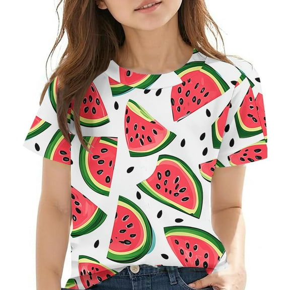 LNWUY Boys Girls Fashion Printed Casual Tops Middle Kids Short Sleeve Loose Comfort Breathable Round Neck Tops Red 4 Years