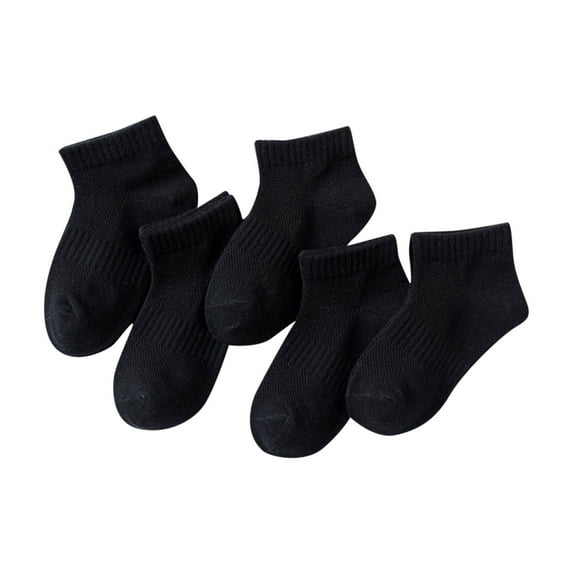 LNWUY Boys Girls Seamless Crew Socks for School Uniform Ankle Socks Brathable Cotton 1-12 Years Black White 5 -Pairs Black 3 Years