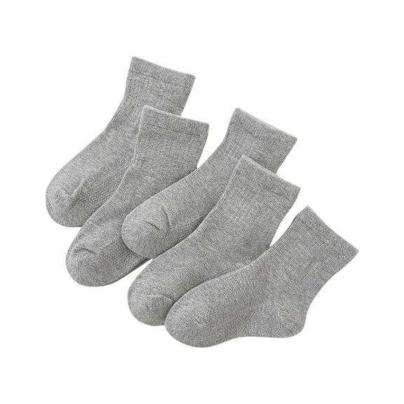 LNWUY Boys Girls Solid Color Crew Socks for School Uniform Ankle Socks Brathable Cotton 1-12 Years 5 Pairs Gray 6 Years