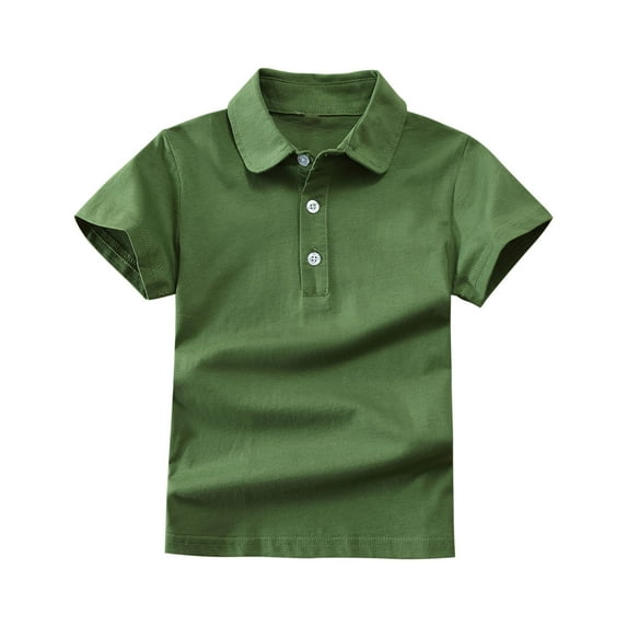 LNWUY Boys Shirts Kids School Uniform Shirts Short Sleeve Girls Collared Shirts Solid Color Sports Short Sleeved Blouse Green 5-6Years
