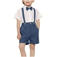 thumbnail image 1 of LNWUY Boys Summer Thin Section Casual Sports Fashion Short-Sleeved Collar Knot Back Strap Suit Pants Dress Four-Piece Suit Blue 2-3Years, 1 of 8