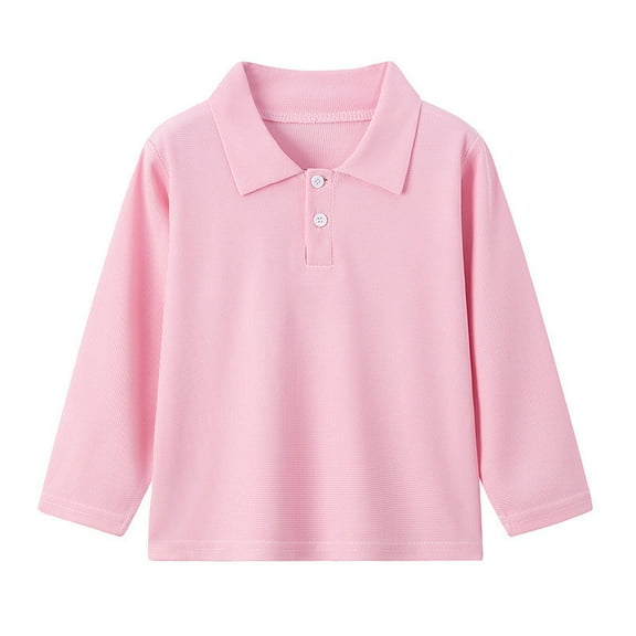 LNWUY Boys and Girls Autumn and Winter Casual Solid Color Long Sleeve Lapel Top Lightweight Comfort Breathable Shirts Pink 2 Years