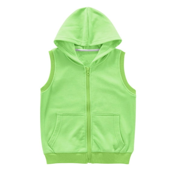 LNWUY Boys and Girls Cotton Autumn and Winter Sleeveless Hooded Zipper Pocket Vest with Round Neck for Layering Under Shirts Green 9 Years