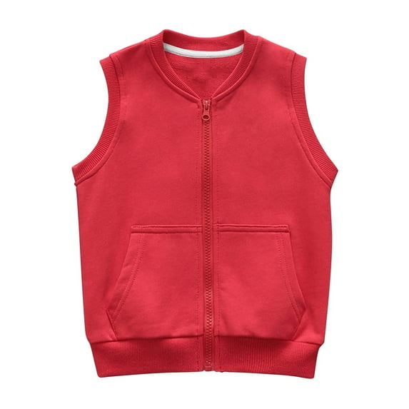 LNWUY Boys and Girls Cotton Autumn and Winter Sleeveless Zipper Pocket Vest with Round Neck for Layering Under Shirts Red 5 Years
