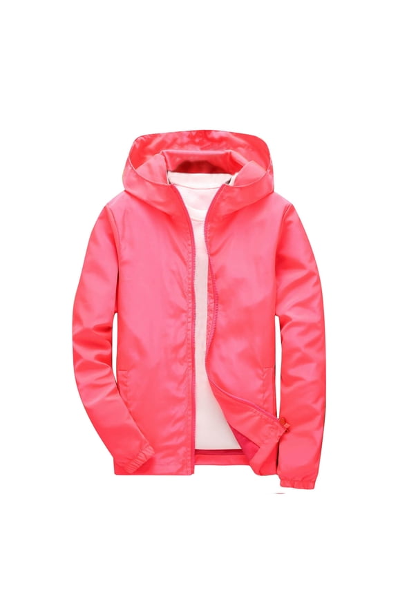 Boys and Girls Fall Casual Sports Long-Sleeved Soft Shell Outdoor Hooded Jacket Waterproof Windbreaker Cardigan Jacket Pink 4-5Years