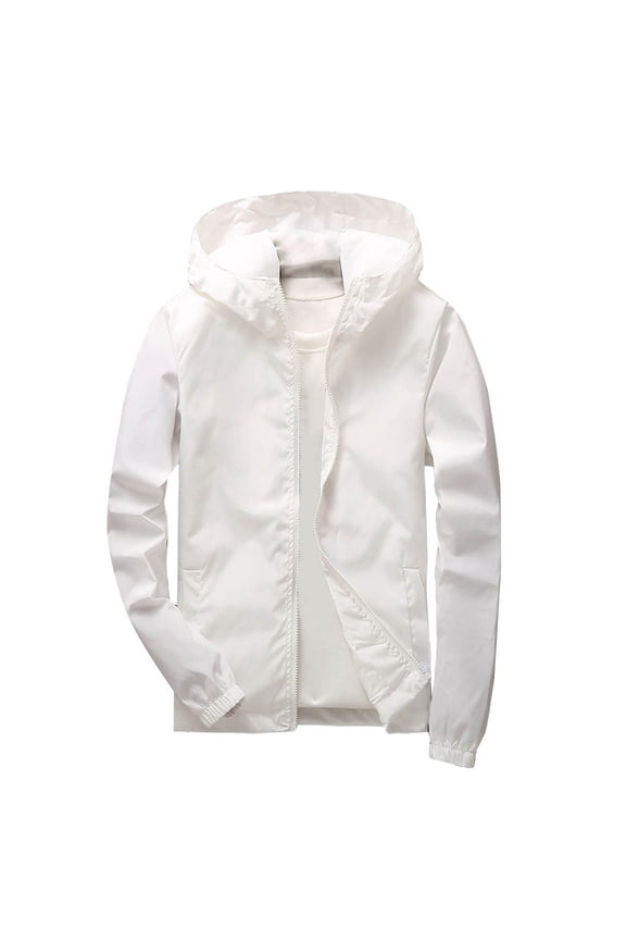 Boys and Girls Fall Casual Sports Long-Sleeved Soft Shell Outdoor Hooded Jacket Waterproof Windbreaker Cardigan Jacket White 7-8Years