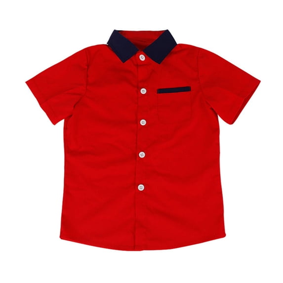 LNWUY Boys and Girls Fashion Solid Thin Short Sleeve Button down Shirts Summer Outdoor Casual Comfy Breathable Clothes Red 5 Years