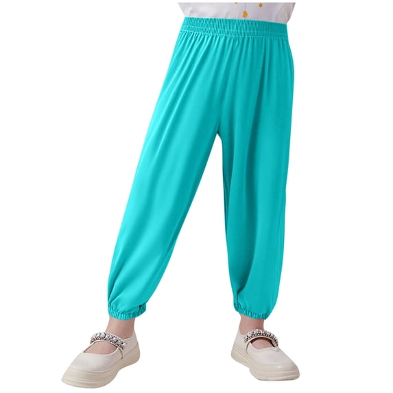 LNWUY Boys' and Girls' Solid Color Cotton Baggy Casual Sports Pants with Elastic Waistband Pants Trousers Blue 3-4Years
