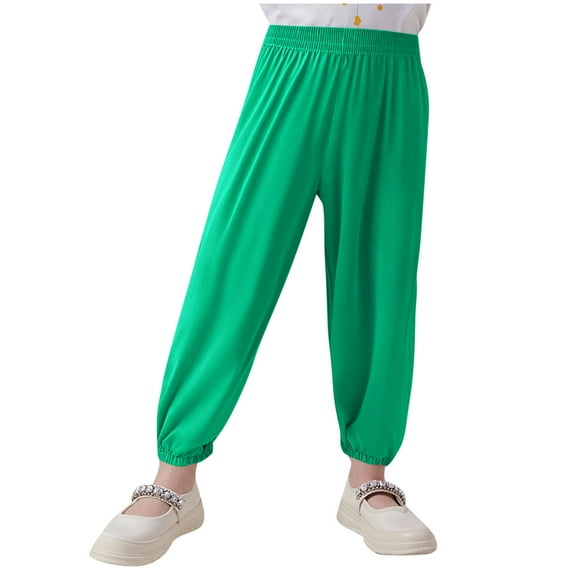 LNWUY Boys' and Girls' Solid Color Cotton Baggy Casual Sports Pants with Elastic Waistband Pants Trousers Green 4-5Years