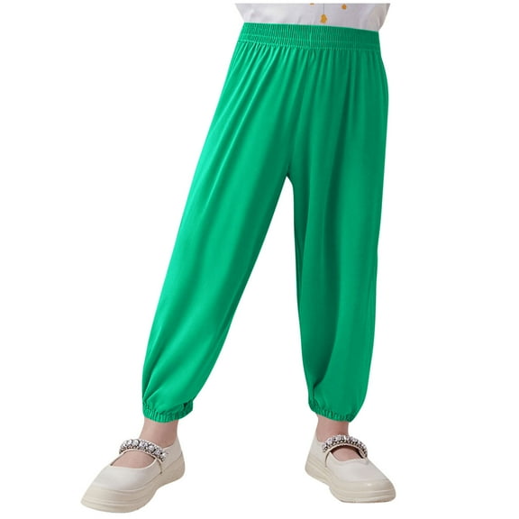 LNWUY Boys' and Girls' Solid Color Cotton Baggy Casual Sports Pants with Elastic Waistband Pants Trousers Green 4-5Years
