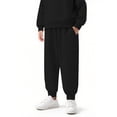 thumbnail image 1 of LNWUY Boys and Girls Solid Color Padded Elastic Waist Sweatpants Drawstring Pants with Pockets Warm Sweatpants Long Pants Black 140, 1 of 3
