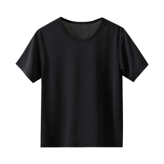 LNWUY Boys and Girls Spring and Summer Solid Color Ice Silk Mesh Casual Sports Short-Sleeved Round Neck T-Shirt Top Shirt Black 15-16Years