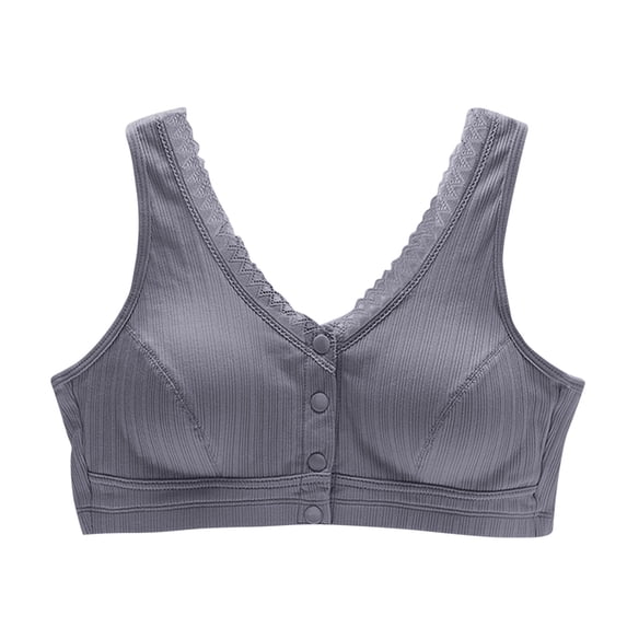 LNWUY Bra for Seniors, Front Snap Closure Bras, Front Snaps Daisy Bras for Older Women Underwear Everyday Bras Gray XXXXL
