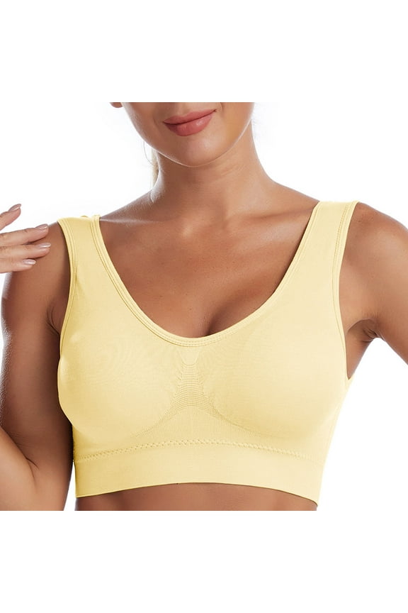 Bras for Women No Underwire Seamless Smooth Bralette Full Coverage Comfy Everyday Bras with Wide Straps Yellow M