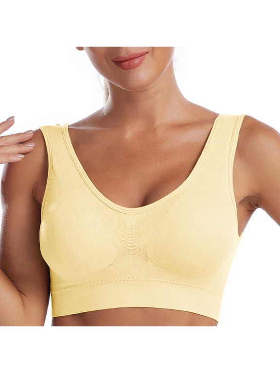Bras for Women No Underwire Seamless Smooth Bralette Full Coverage Comfy Everyday Bras with Wide Straps Yellow M