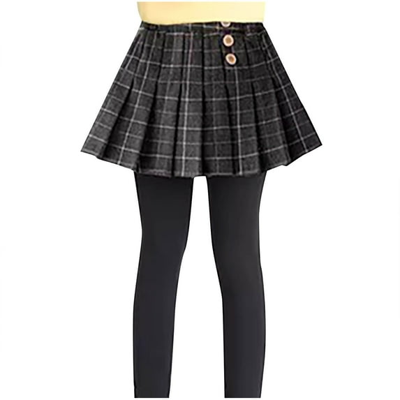 LNWUY Children Bottoming Pleated Skirt Leggings Pants False Two-Piece Pants Skirt Thin Spring and Fall Girls Skirt Black 9 Years