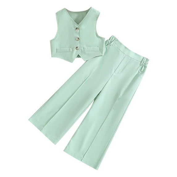 LNWUY Children Girl's Two Piece Outfits Button Down Vest Blazer Pants Set Clothing Sets Green 3 Years