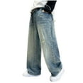 thumbnail image 1 of LNWUY Children Solid Color Straight Wide-Leg Jeans Casual Full Length Pants Boys' Jeans Pocket Pants Denim Pants Blue 14 Years, 1 of 7